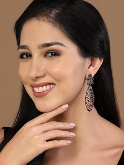 PANASH - Pink Silver-Toned Contemporary Drop Earrings