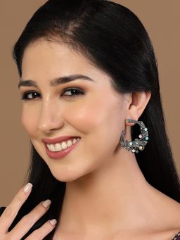 PANASH - Multi-Color Silver-Toned Contemporary Half Hoop Earrings