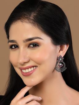 PANASH - Pink Silver-Toned Contemporary Chandbalis Earrings