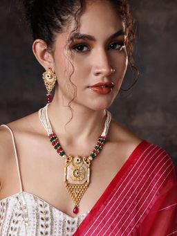 PANASH - Multi-Color Gold-Plated Stone-Studded and Beaded Jewellery Set