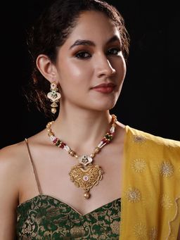 PANASH - Multi-Color Gold-Plated Stone-Studded and Beaded Jewellery Set