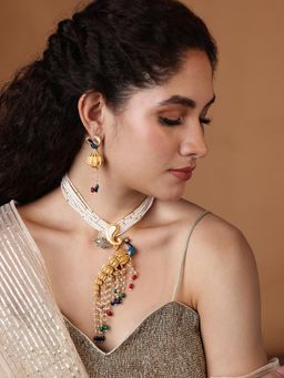 PANASH - Multi-Color Gold Plated Stones Studded and Beaded Jewellery Set