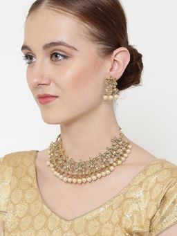 PANASH - Women Gold-Plated Off-White Kundan Pearl Studded Jewellery Set