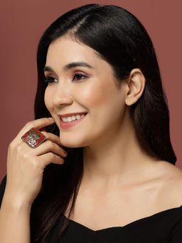 PANASH - Multi Color Gold-Plated Square-Shaped Adjustable Finger Ring