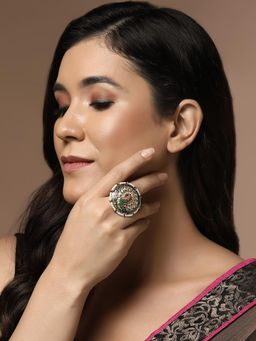 PANASH - Gold-Plated Kundan-Studded and Pearl Beaded Finger Ring