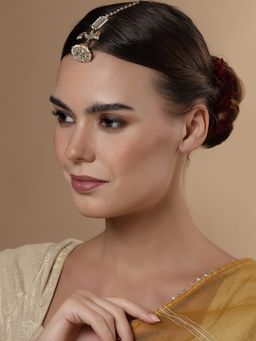 PANASH - Gold-Plated Stones Studded and Pearls Beaded Maang Tika