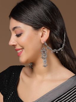 PANASH - Women Oxidised Silver-Plated Circular Ear Chains