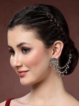 PANASH - Oxidised Silver-Plated Ethnic Pearls Ear Chains