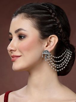 PANASH - Oxidised Silver-Plated Pearls Layered Ear Chains
