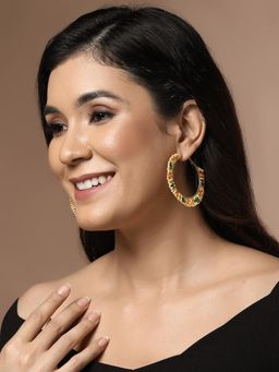 PANASH - Yellow Gold-Plated Artificial Beads Circular Hoop Earrings