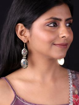 PANASH - Multi-Color Gold Plated Contemporary Stone Studded Drop Earrings