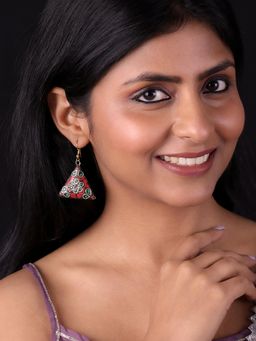 PANASH - Green-Red Gold Plated Classic Drop Earrings