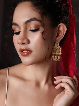 PANASH - Gold Plated Stone Studded Drop Earrings