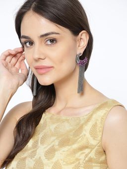 PANASH - Gunmetal-Toned Purple Crescent Shaped Drop Earrings