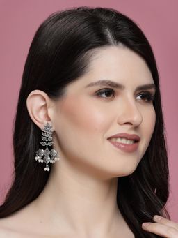 PANASH - Silver-Plated Pearls Oxidised Leaf Shaped Drop Earrings