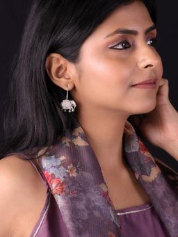 PANASH - Silver Toned Elephant Shaped Oxidized Silver-Plated Drop Earrings