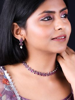 PANASH - Pink Oxidized Silver-Plated Stone-Studded Jewellery Set
