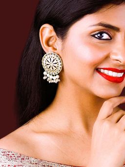 PANASH - Peach Gold Plated Stone Studded Classic Drop Earrings