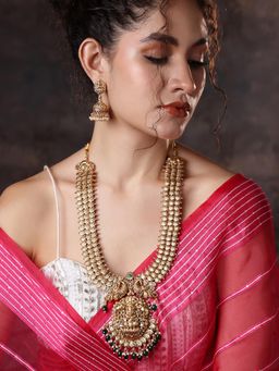 PANASH - Green Gold-Plated Stone Studded and Beaded Jewellery Set