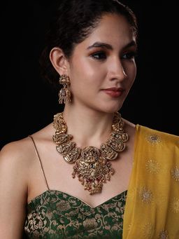 PANASH - Multi-Color Gold-Plated Stone-Studded Temple Jewellery Set