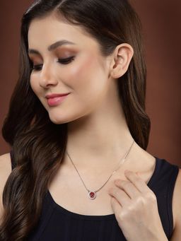 PANASH - Pink Women Silver-Plated Cubic Zirconia-Studded Pendant with Chain