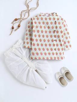 Polka Tots - Cotton Turtle Print Kurta With Dhoti -Red