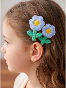Choko - Blue Daisy Embroidered Hair Clip (Pack Of 2)(3-12 Years)