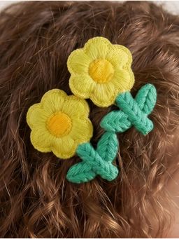 Choko - Yellow Blossom Embroidered Hair Clip (Pack Of 2)(3-12 Years)