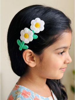 Choko - White Floral Embroidered Hair Clips (Pack Of 2)(3-12 Years)