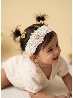 Choko - Girls White Lace Beaded Flower Rhinestone Headband(0-36 Months)