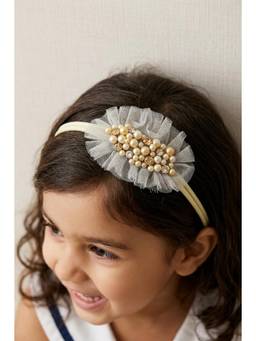 Choko - Girls Grey Ruffled Tulle Pearl Cluster Headband(0-36 Months)