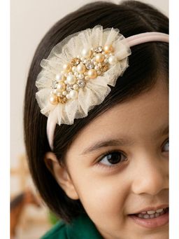 Choko - Girls Off White Ruffled Tulle Pearl Cluster Headband(0-36 Months)