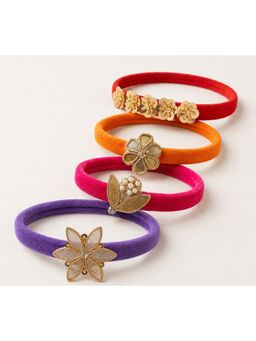 Choko - Girls Multi-Color Metallic Floral Embellished Headband (Pack Of 4)(0-36 Months)