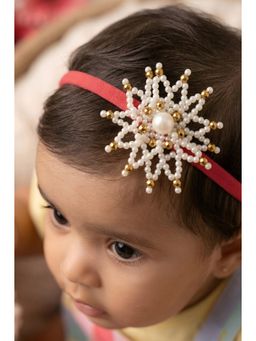 Choko - Girls Red Starburst Pearl Studded Circular Cluster Headband(0-36 Months)