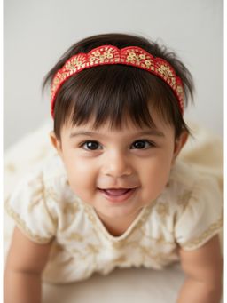 Choko - Girls Red Sequin Scalloped Pattern Comfort Headband(0-36 Months)