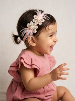 Choko - Girls Pink Twin Pearl Feather Embellished Headband(0-36 Months)