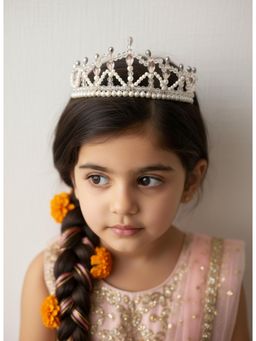 Choko - Girls White Pearl Crystal Tiara Crown(3-12 Years)