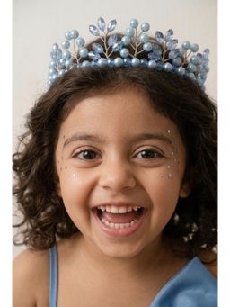Choko - Girls Blue Beaded Leaf Crystal Tiara Crown(3-12 Years)