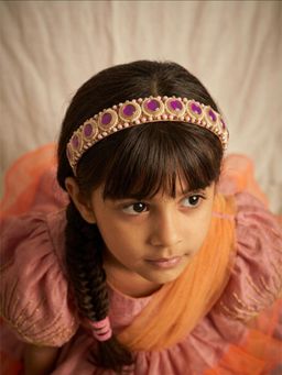 Choko - Girls Purple Kundan Handcrafted Hairband(3-12 Years)