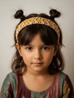 Choko - Girls Yellow Kundan Handcrafted Hairband(3-12 Years)
