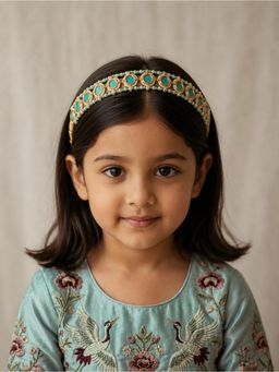 Choko - Girls Blue Kundan Handcrafted Hairband(3-12 Years)