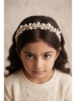 Choko - Girls White Pearl Crystal Handcrafted Hairband(3-12 Years)