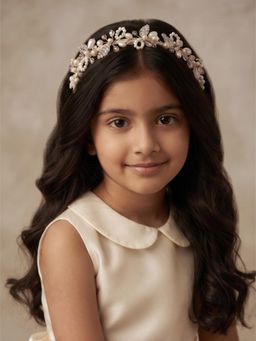 Choko - Girls White Pearl Floral Vine Handcrafted Hairband(3-12 Years)