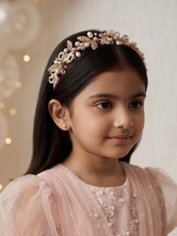 Choko - Girls Pink Pearl Floral Vine Handcrafted Hairband(3-12 Years)