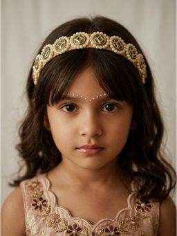 Choko - Girls Green Kundan Handcrafted Ethnic Hairband(3-12 Years)