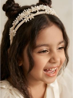 Choko - White Pearl Flower Double Band Hairband(3-12 Years)