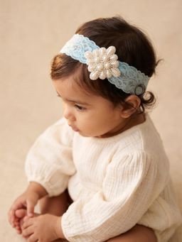 Choko - Girls Blue Pearl Studded Medallion Headband(0-36 Months)