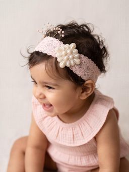 Choko - Girls Pink Pearl Studded Medallion Headband(0-36 Months)