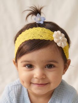 Choko - Girls Yellow Pearl Studded Medallion Headband(0-36 Months)
