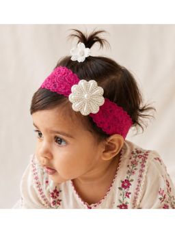 Choko - Girls Dark Pink Pearl Studded Medallion Headband(0-36 Months)